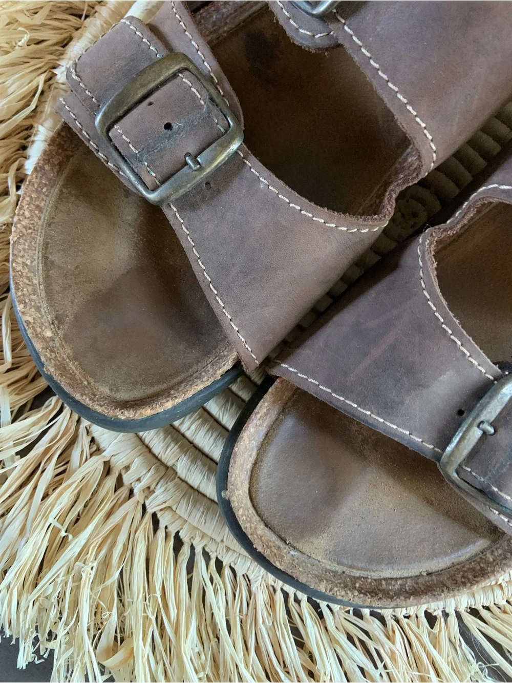 NUNN BUSH Brown Leather Buckle Slide Footbed Cork Sandals
